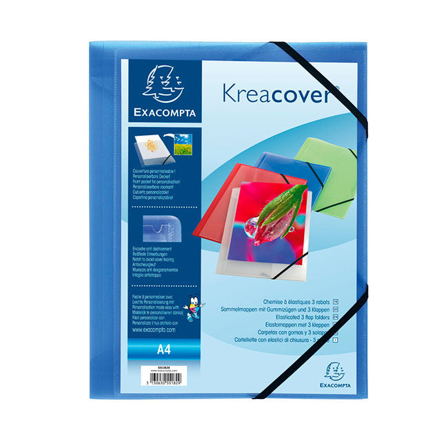 Chemise à rabat personnalisable EXACOMPTA Kreacover polypro transparente bleue