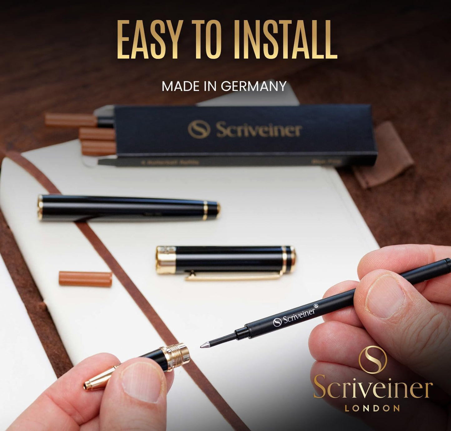 Scriveiner Recharge Roller Noir Moyen - 4 Recharges de Qualité Supérieure pour Stylos Roller Scriveiner - Recharge Stylo Roller Safety Ceramic M - Taille Schmidt 888 - Fabriqué en Allemagne