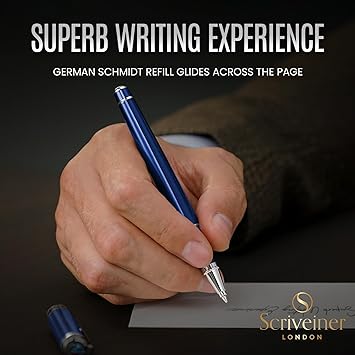 Stylo Roller Bleu Nuit Laqué Finition Acier Chromé, Rechargeable, Beau Cadeau pour Homme & Femme avec Boîte, Accessoire de Bureau Professionnel