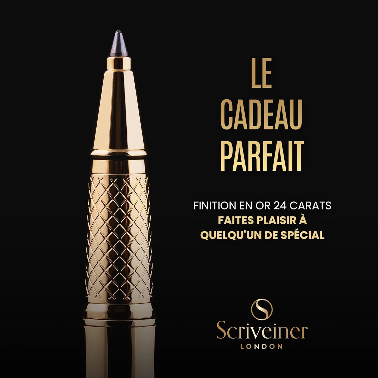 Scriveiner Stylo Roller Coffret Stylo Roller Or Finition Plaqué or véritable, Rechargeable, Beau Cadeau pour Homme & Femme avec Boîte, Accessoire de Bureau Professionnel