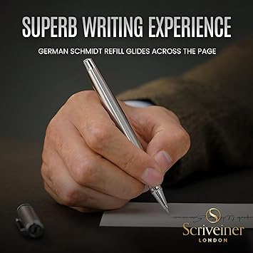 Superbe stylo de luxe en métal avec finition chromée argentée, recharge d'encre Schmidt, meilleur coffret cadeau pour homme et femme