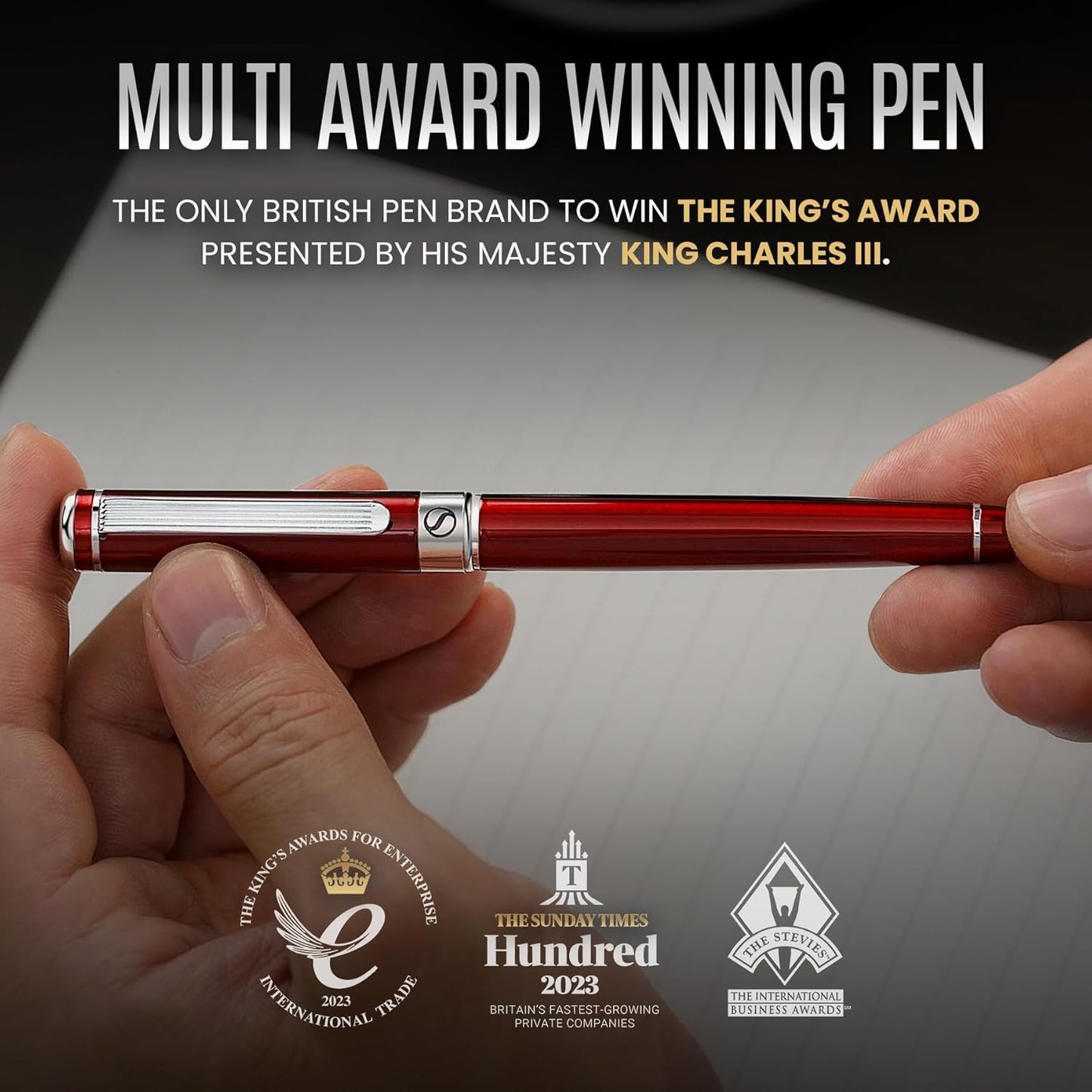 Scriveiner Deep Crimson Red Rollerball Coffret Stylo Roller Rouge Pourpre Laqué Finition Acier Chromé, Rechargeable, Beau Cadeau pour Homme & Femme avec Boîte, Accessoire de Bureau Professionnel