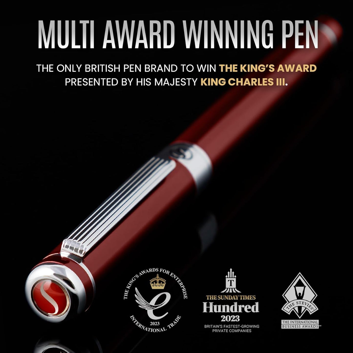 Scriveiner Deep Crimson Red Rollerball Coffret Stylo Roller Rouge Pourpre Laqué Finition Acier Chromé, Rechargeable, Beau Cadeau pour Homme & Femme avec Boîte, Accessoire de Bureau Professionnel