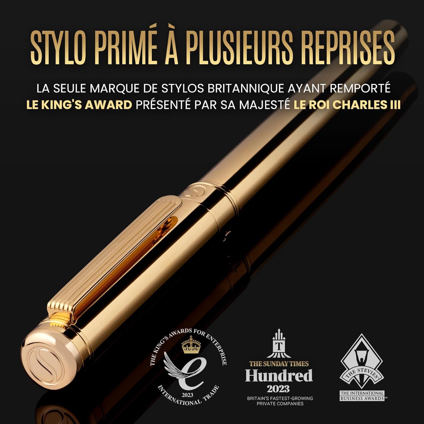 Scriveiner Stylo Roller Coffret Stylo Roller Or Finition Plaqué or véritable, Rechargeable, Beau Cadeau pour Homme & Femme avec Boîte, Accessoire de Bureau Professionnel