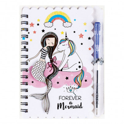 Carnet à spirale Sirène format A6 60p ligné avec stylo