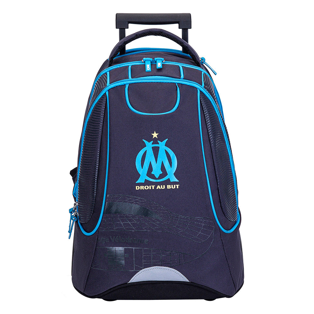 Sac à dos à roulettes OM Droit au But 2 compartiments Bleu