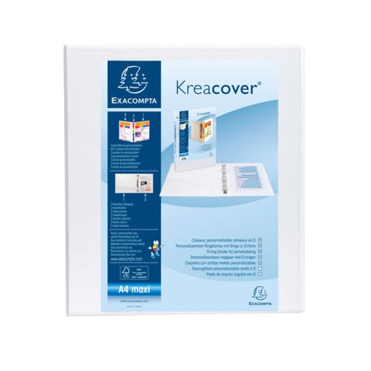 Classeur personnalisable A4+ EXACOMPTA Kreacover 4 anneaux dos 6cm blanc
