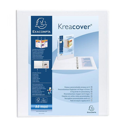 Classeur personnalisable A4+ EXACOMPTA Kreacover 4 anneaux dos 4cm blanc