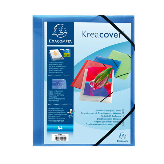 Chemise à rabat personnalisable EXACOMPTA Kreacover polypro transparente bleue