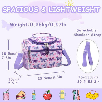 Sac Isotherme Repas Filles, Mignon Sac à pour Fillettes Boîte à Repas Isotherme Enfant Sac à Déjeuner avec Bandoulière Amovible pour Pique Nique École