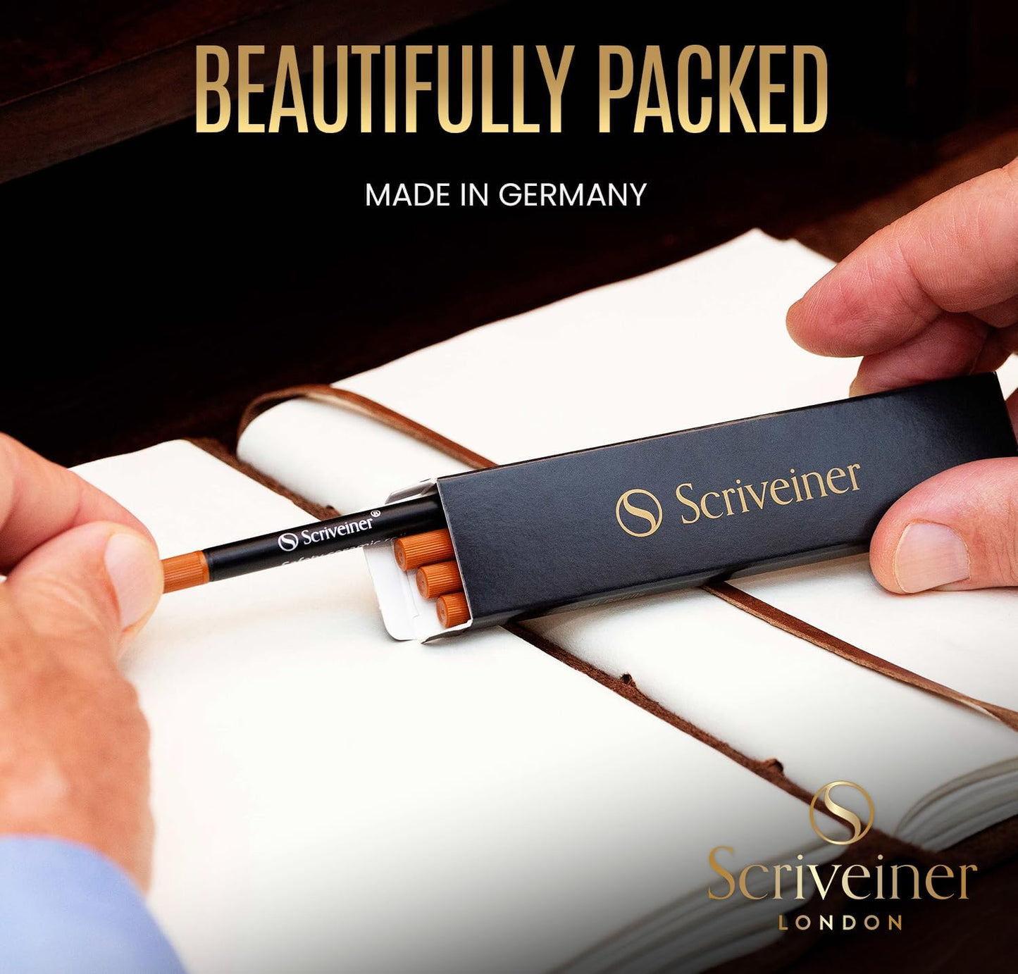 Scriveiner Recharge Roller Noir Moyen - 4 Recharges de Qualité Supérieure pour Stylos Roller Scriveiner - Recharge Stylo Roller Safety Ceramic M - Taille Schmidt 888 - Fabriqué en Allemagne