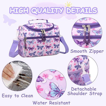 Sac Isotherme Repas Filles, Mignon Sac à pour Fillettes Boîte à Repas Isotherme Enfant Sac à Déjeuner avec Bandoulière Amovible pour Pique Nique École