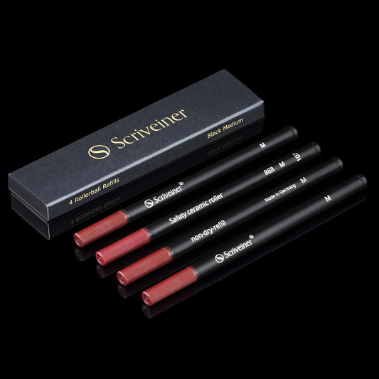 Scriveiner Recharge Roller Noir Moyen - 4 Recharges de Qualité Supérieure pour Stylos Roller Scriveiner - Recharge Stylo Roller Safety Ceramic M - Taille Schmidt 888 - Fabriqué en Allemagne