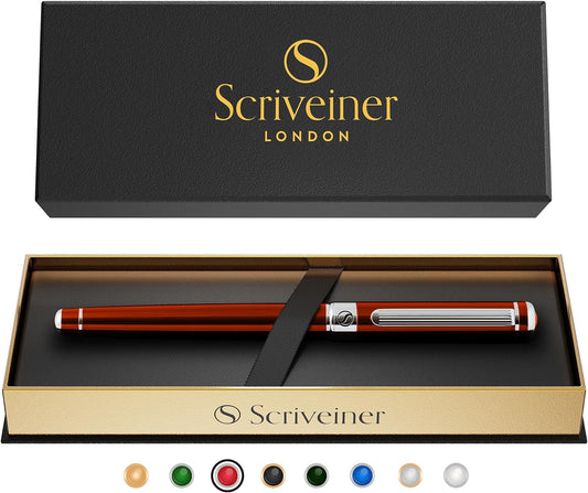 Stylo Roller Rouge Pourpre Laqué Finition Acier Chromé, Rechargeable, Beau Cadeau pour Homme & Femme avec Boîte, Accessoire de Bureau Professionnel