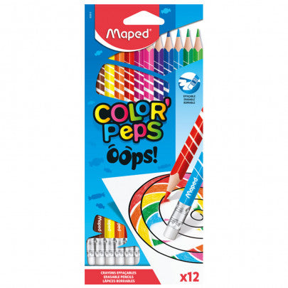 12 crayons de couleur effaçables MAPED Color'Peps Oops embout gomme