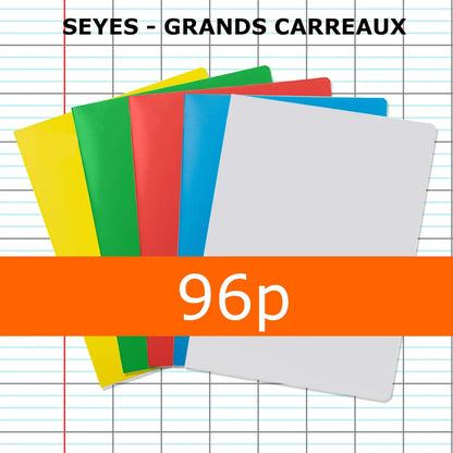 Lot de 5 cahiers polypro GRAPHMATE 24x32 96p grands carreaux Séyès - Bleu Rouge Vert Jaune Incolore