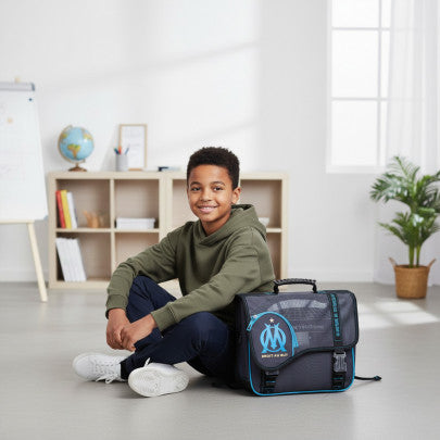 Cartable OLYMPIQUE DE MARSEILLE 38cm 2 compartiments noir