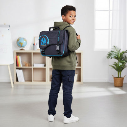 Cartable OLYMPIQUE DE MARSEILLE 38cm 2 compartiments noir