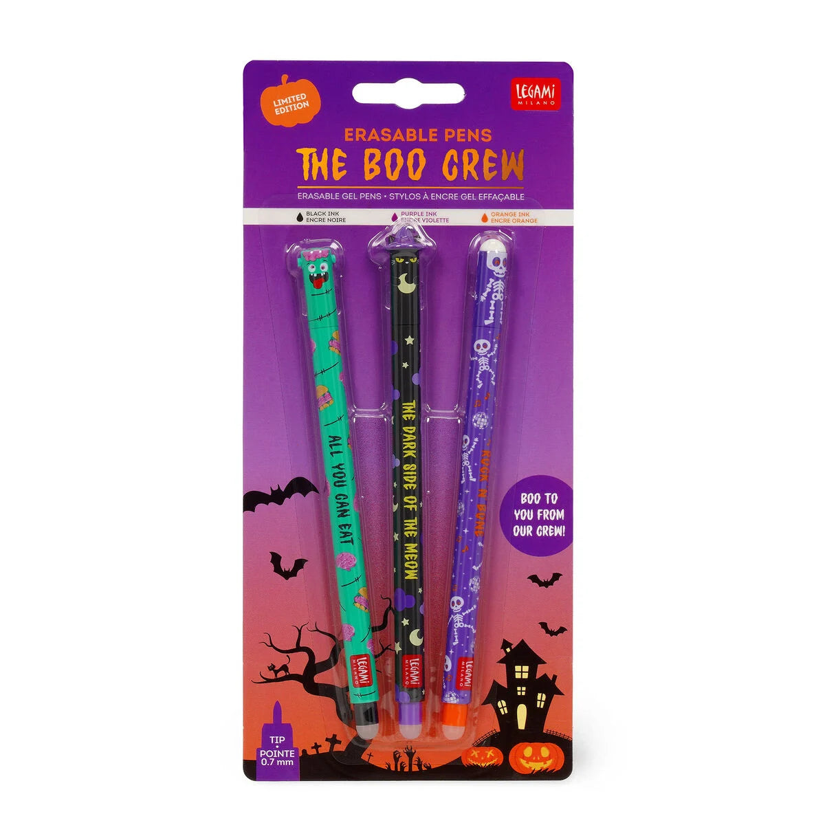 LEGAMI Set of 3 Erasable Gel Ink Pens - The Boo Crew - Erasable Pen Halloween - PAPETERIE Le bon écolier