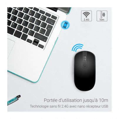 Souris sans fil optique WAYTEX Sensibilité réglable 1600 Dpi noire