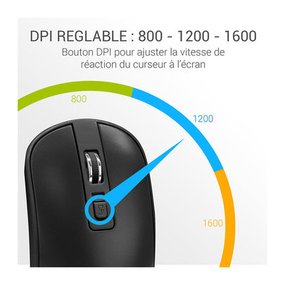 Souris sans fil optique WAYTEX Sensibilité réglable 1600 Dpi noire