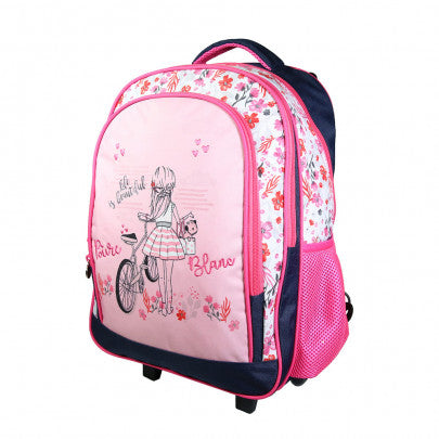 Sac à dos à roulettes POIVRE BLANC 2 compartiments rose