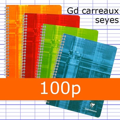 Cahier CLAIREFONTAINE 24x32 à spirale 100p Grands Carreaux Séyès 90g