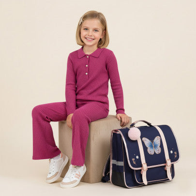Cartable Glitter Butterfly ANONYM 38 cm 2 compartiments bleu marine