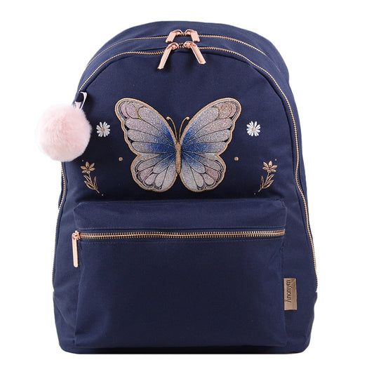 Sac à dos Glitter Butterfly ANONYM 2 compartiments bleu marine