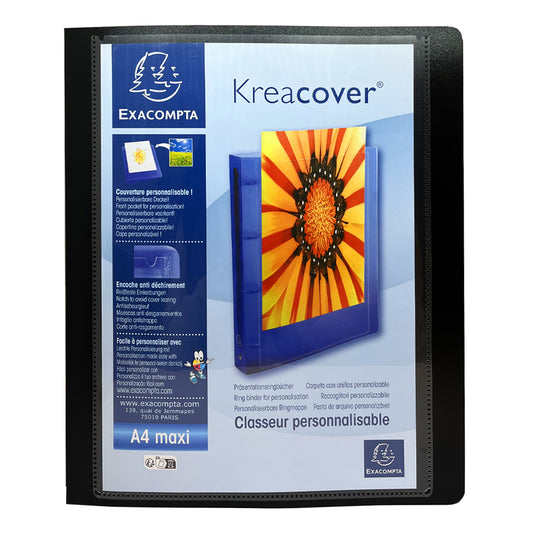 Classeur personnalisable A4+ EXACOMPTA Kreacover 4 anneaux dos 4cm noir
