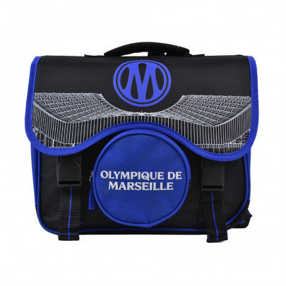 Cartable OM 38cm 2 compartiments noir et bleu