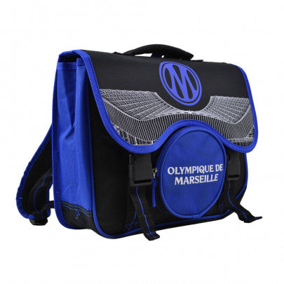 Cartable OM 38cm 2 compartiments noir et bleu