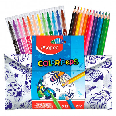 Kit Trousse à colorier MAPED + 12 feutres + 12 crayons de couleur