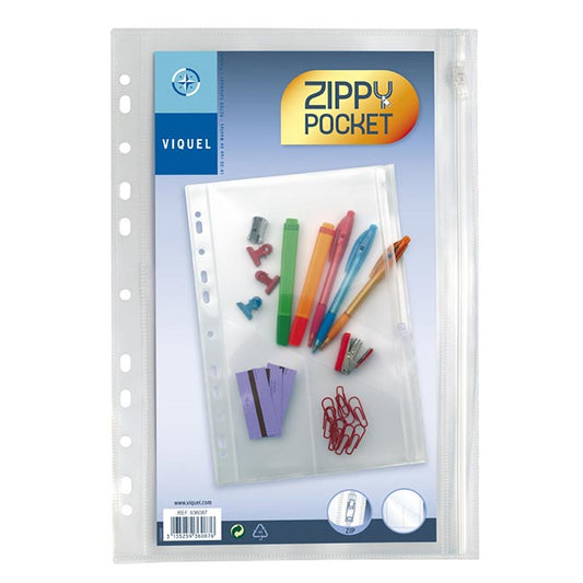 Pochette perforée transparente zippée